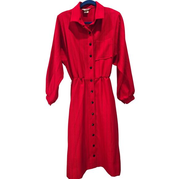 Vintage 1980s Sears“The Fashion Place” Red Striped Shirt Dress – Size 16 (union) - Picture 1 of 16